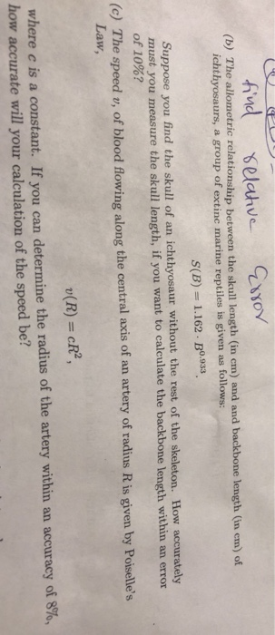 Solved ) The allometric relationship between the skull | Chegg.com