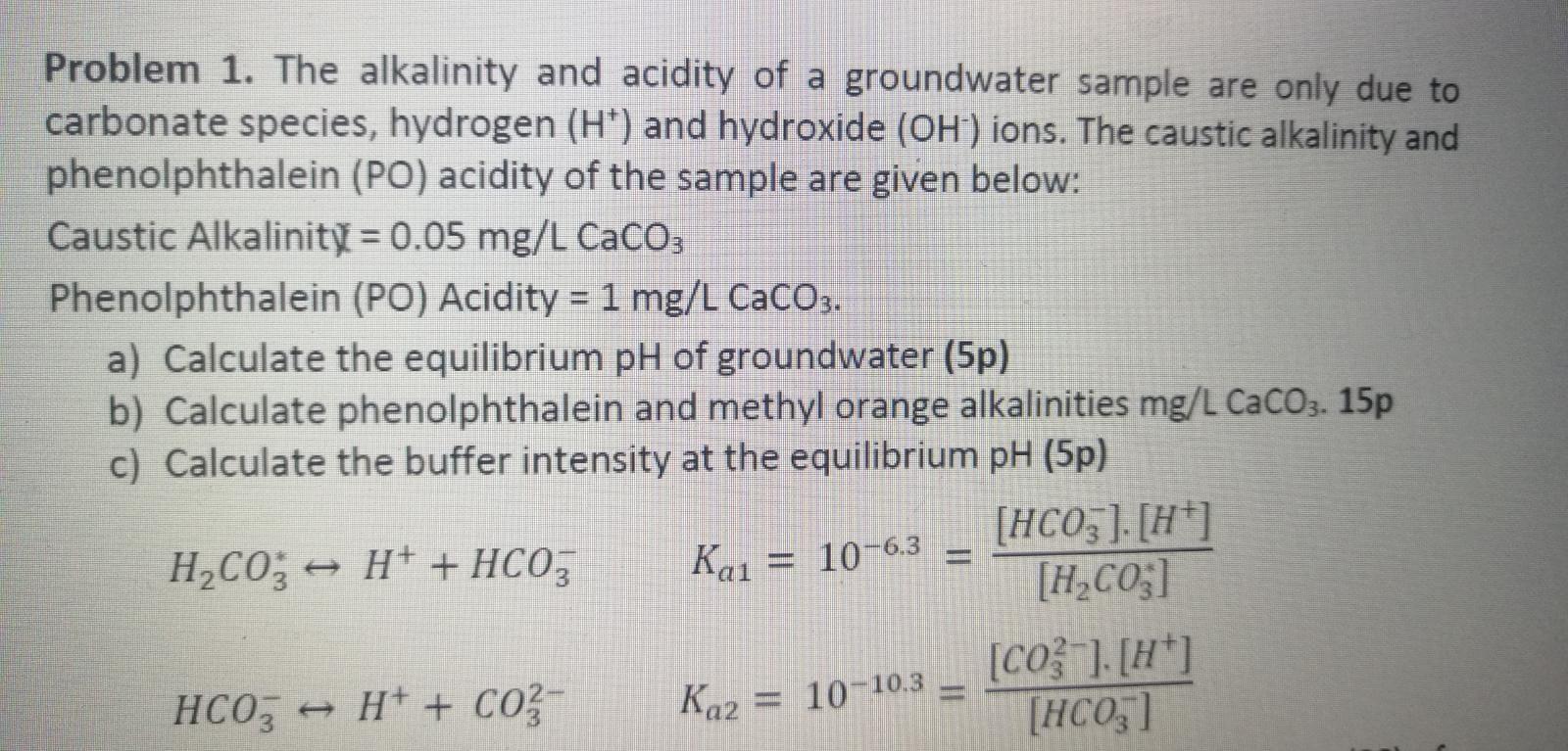 Problem 1. The alkalinity and acidity of a | Chegg.com