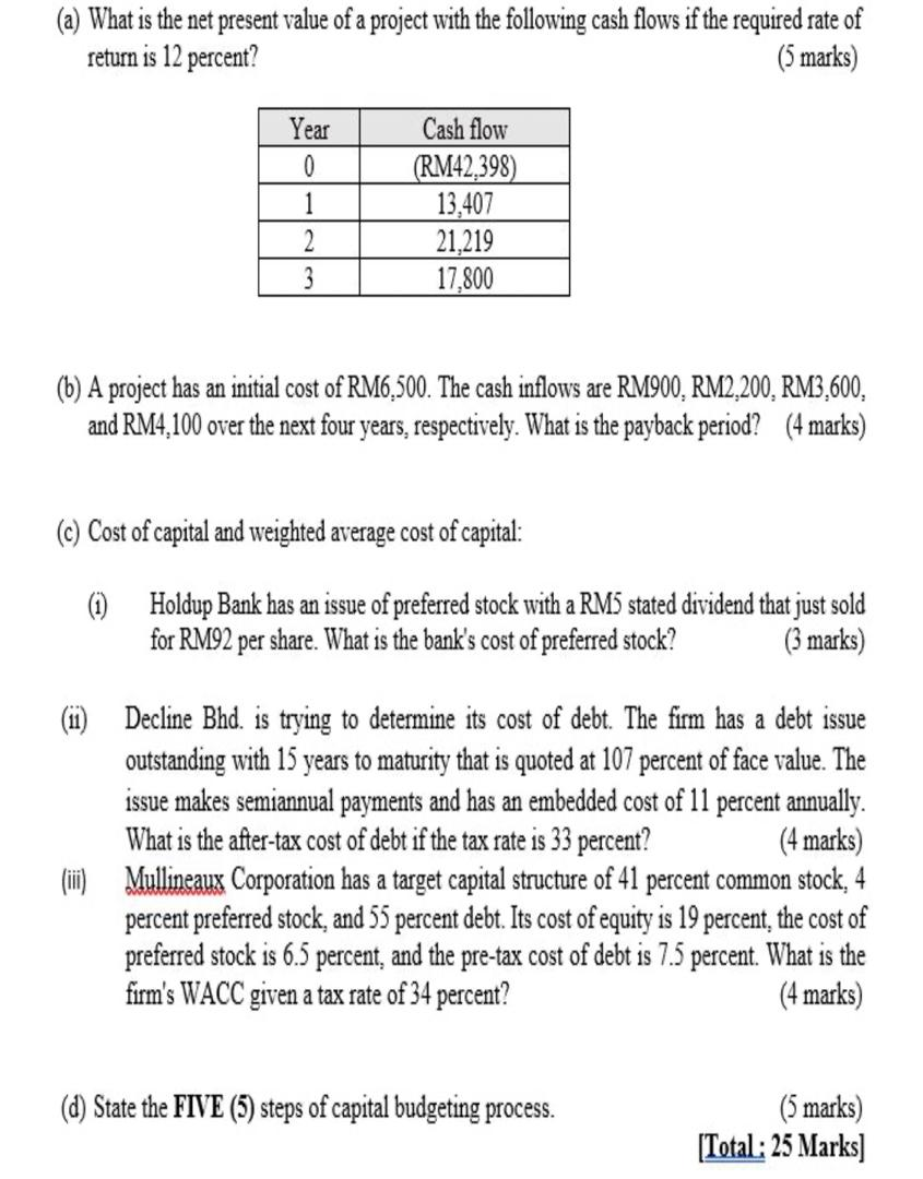 Solved A What Is The Net Present Value Of A Project With Chegg Com   PhpzCs87b 