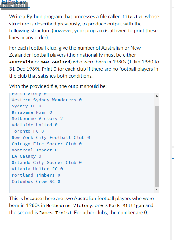 Solved Problem Failed 1001 Write a Python program that | Chegg.com