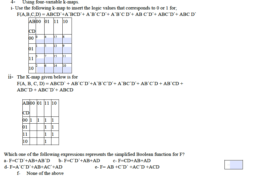 Solved 4. Using fourvariable kmaps. i Use the following