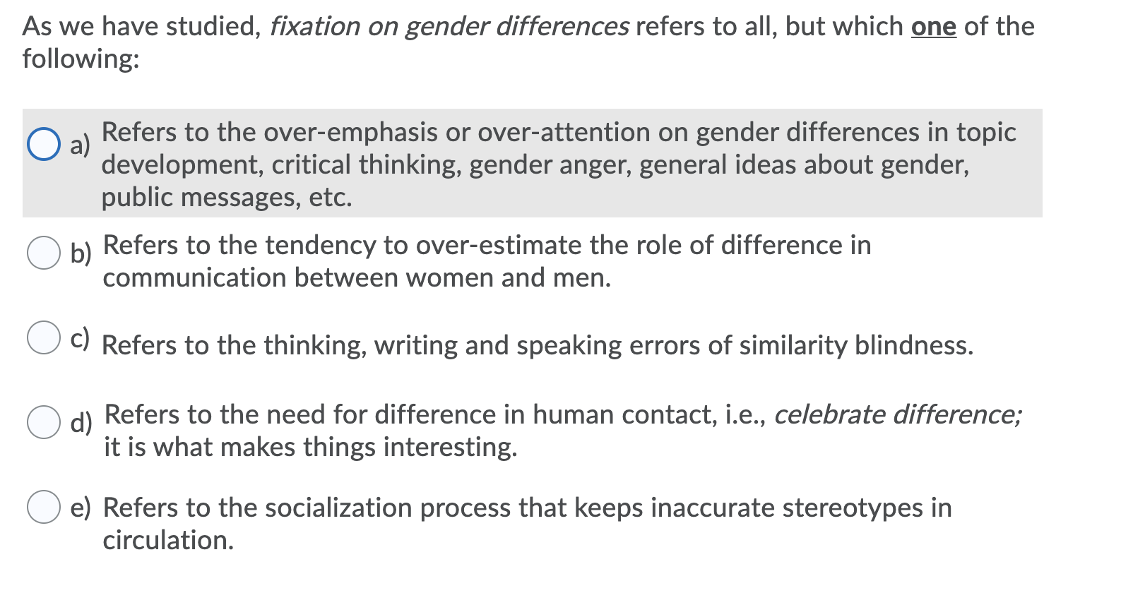 Solved As we have studied, fixation on gender differences