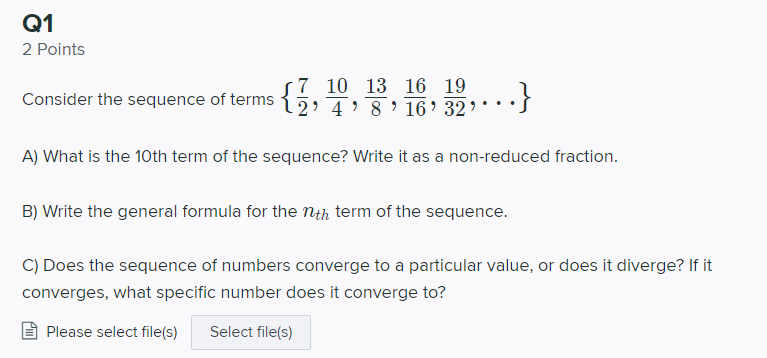 Solved Q1 2 Points Consider the sequence of terms {2, , , | Chegg.com