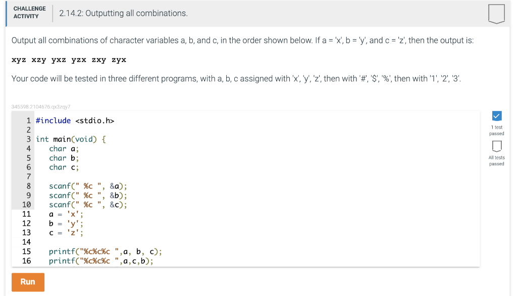 Solved CHALLENGE ACTIVITY 2.14.2: Outputting all | Chegg.com