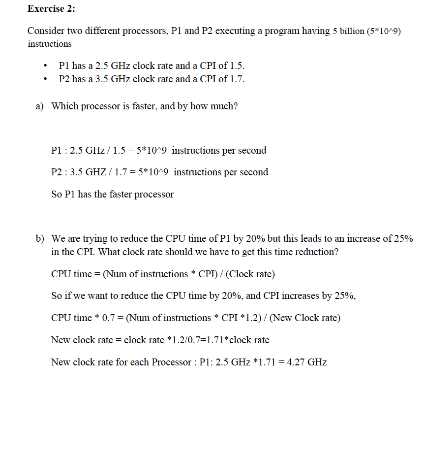 Solved Exercise 2: Consider Two Different Processors, P1 And | Chegg.com