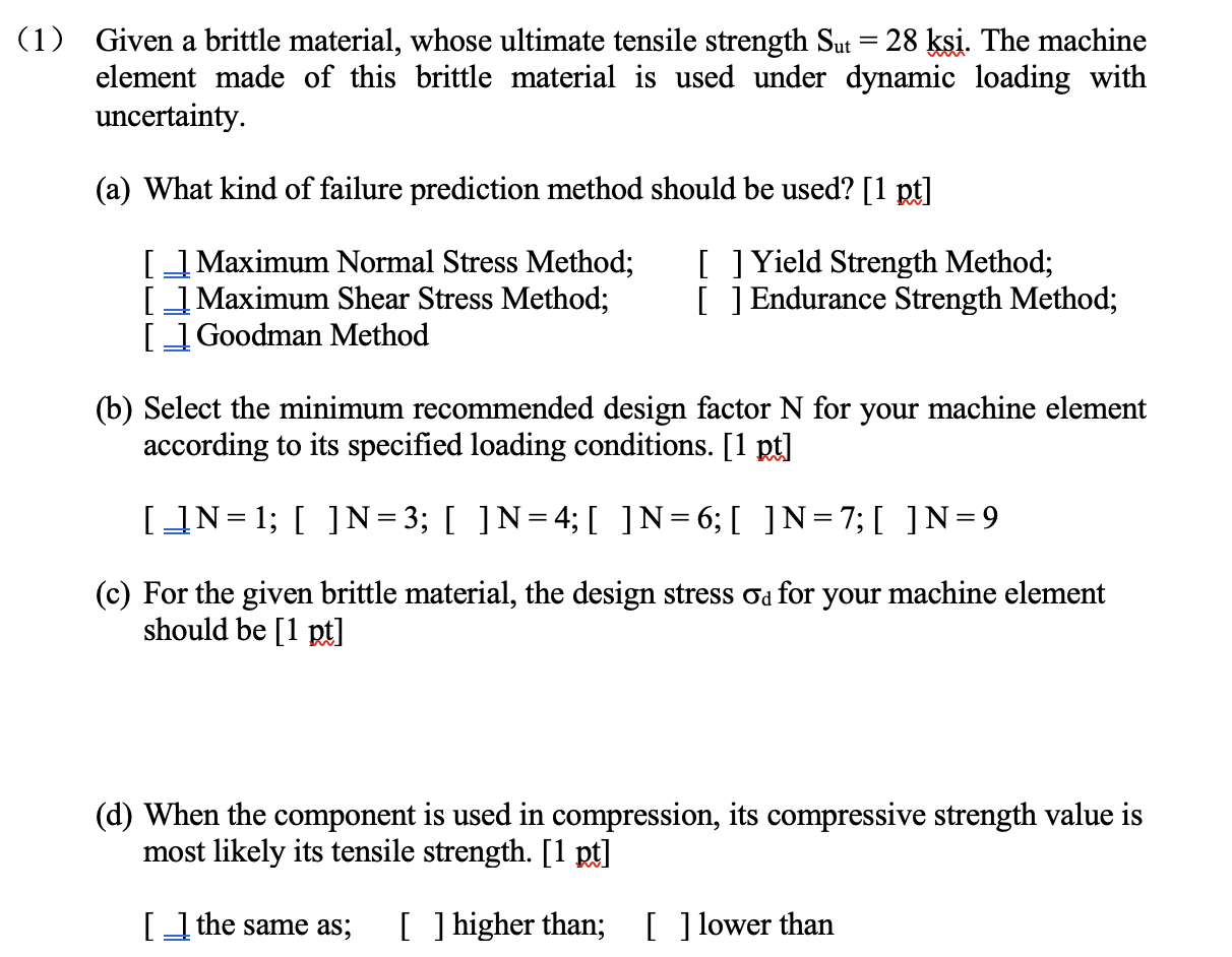 Solved Given A Brittle Material Whose Ultimate Tensile