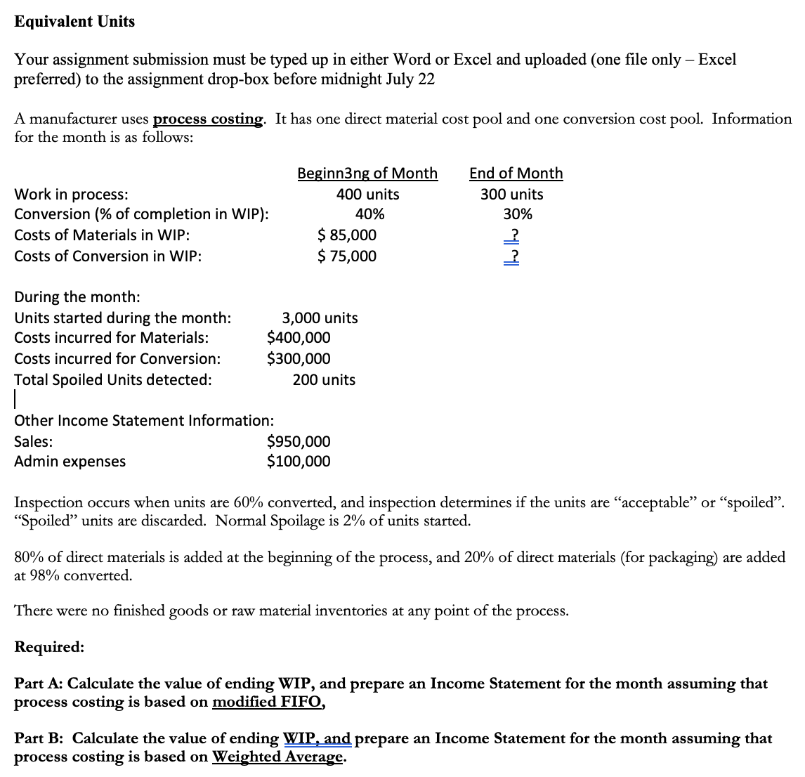 Solved Equivalent Units Your assignment submission must be | Chegg.com