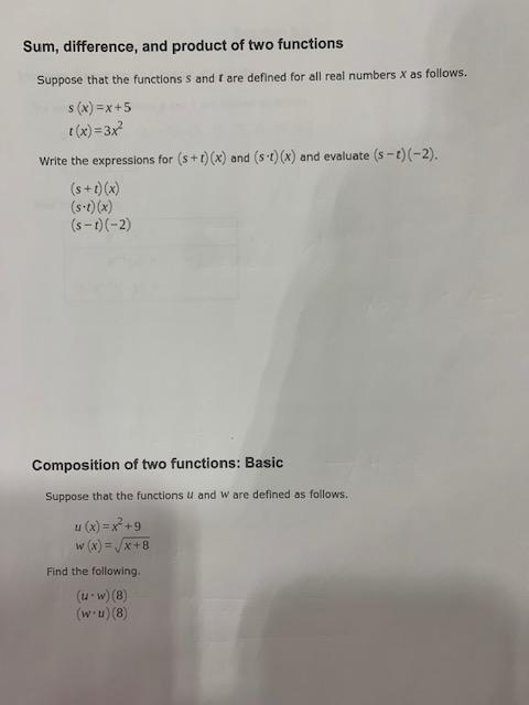 Solved Sum, difference, and product of two functions Suppose | Chegg.com