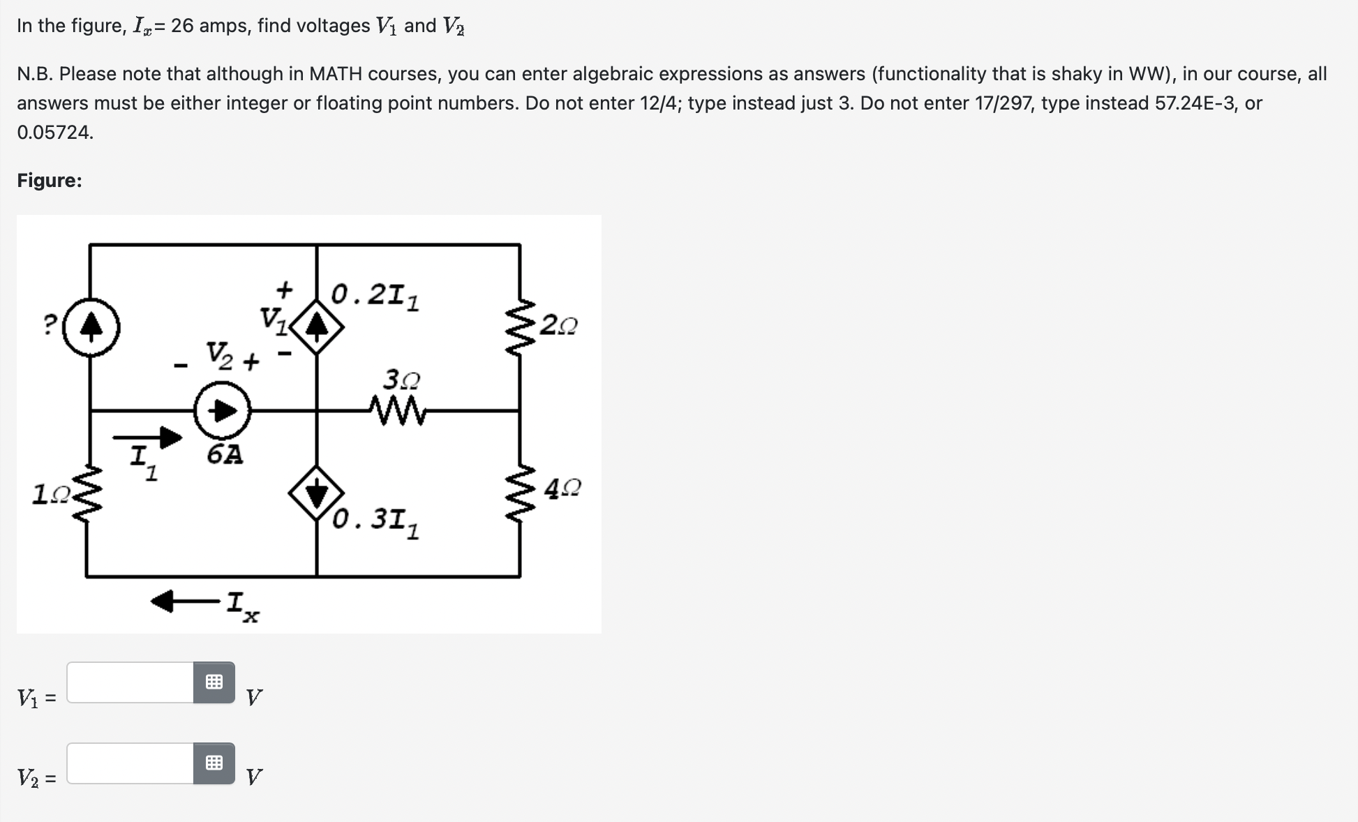 In the figure, Ix=26amps, find voltages V1 and | Chegg.com