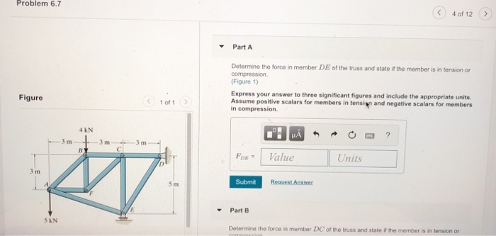 Solved Problem 6.7 4 of 12 Part A Determine the force in | Chegg.com