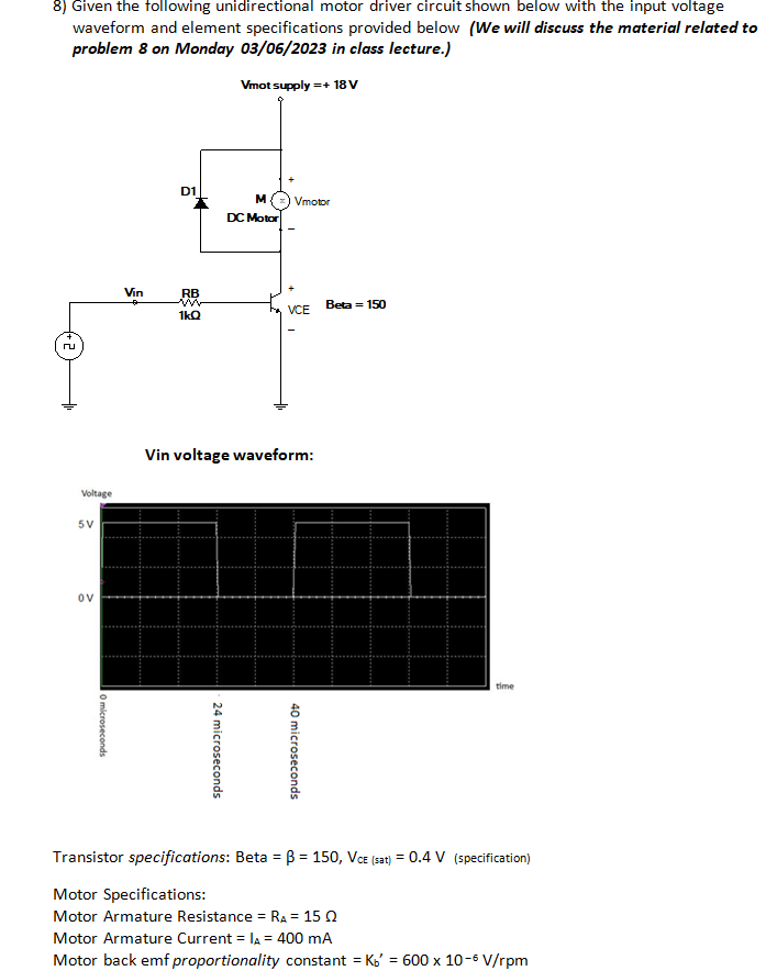 8) Given the following unidirectional motor driver | Chegg.com