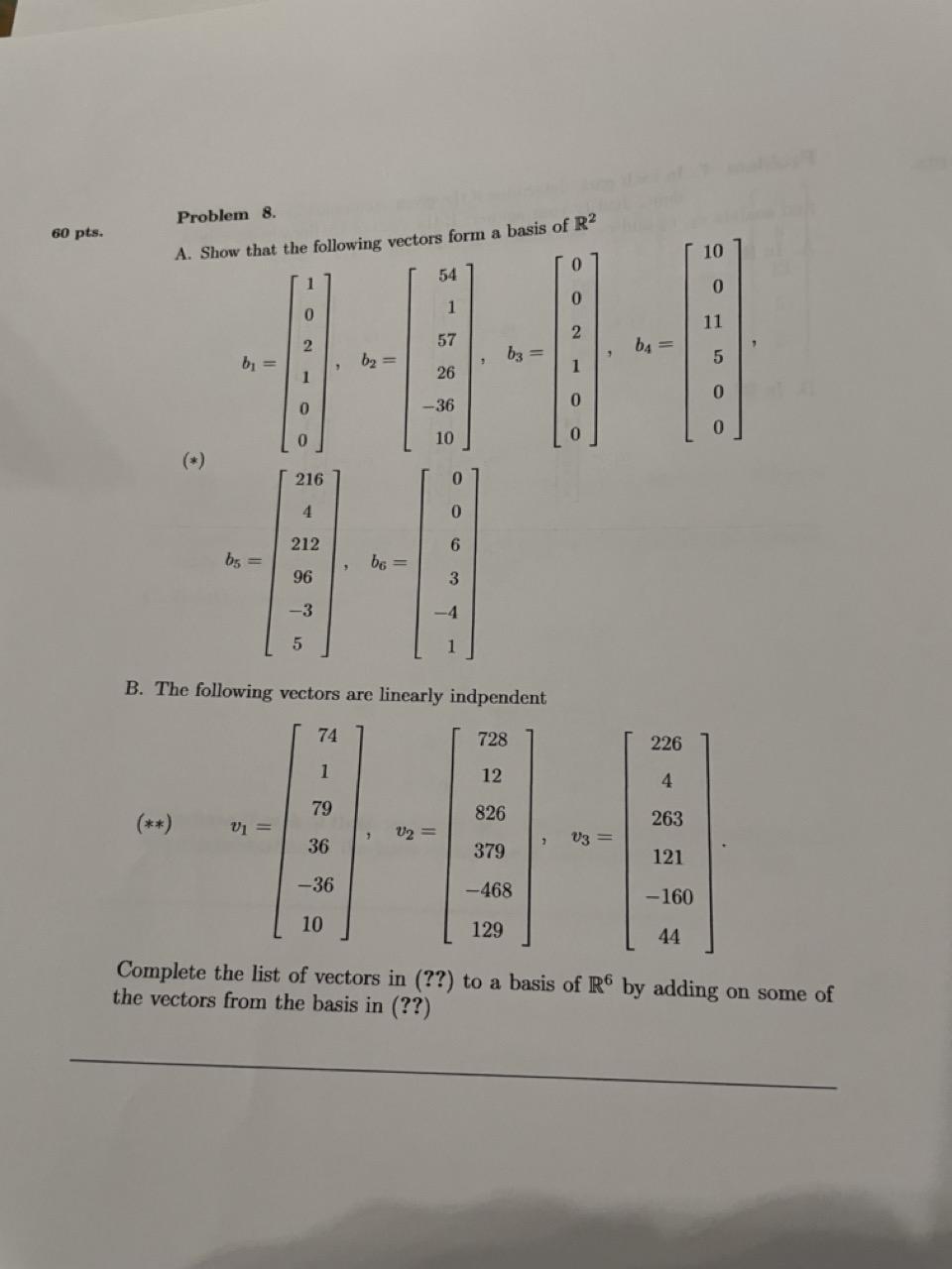 Solved 60 pts. Problem 8. A. Show that the following vectors | Chegg.com