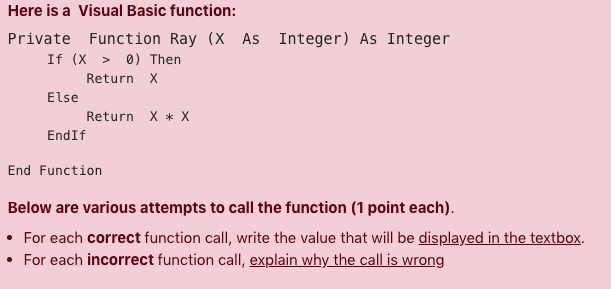 Solved Here is a Visual Basic function: Below are various | Chegg.com