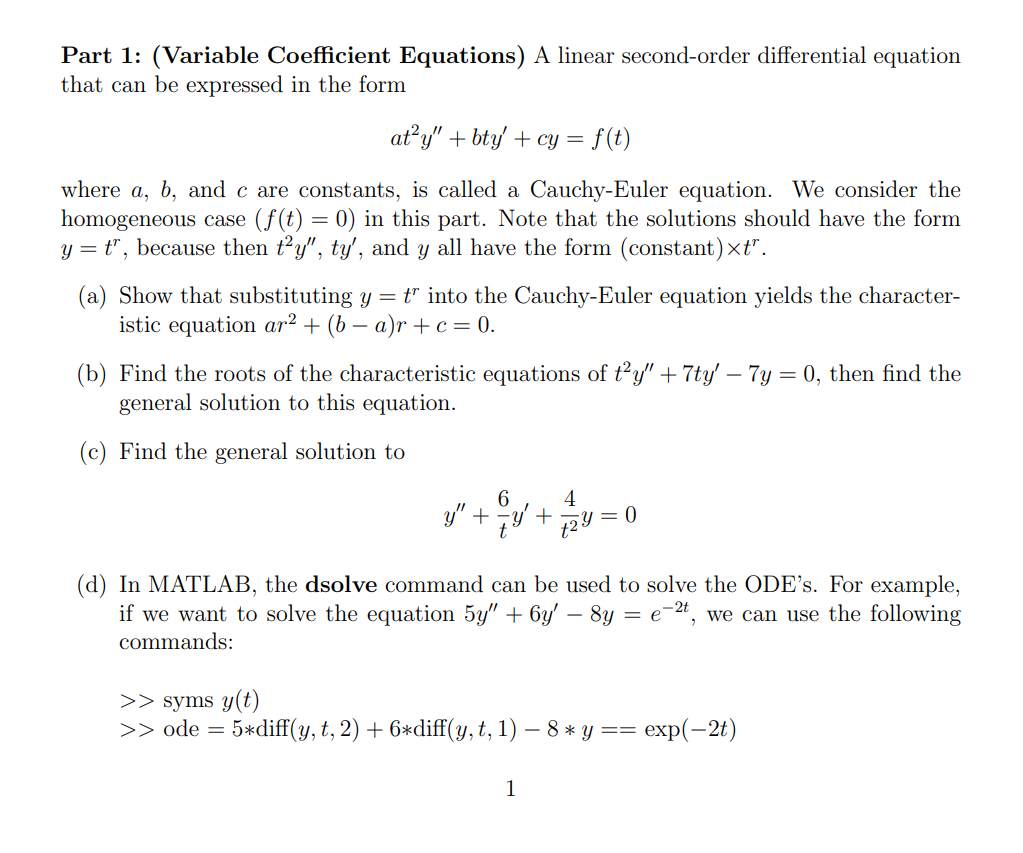 Solved by an EXPERT Part 1: (Variable ﻿Coefficient Equations) ﻿A linear ...
