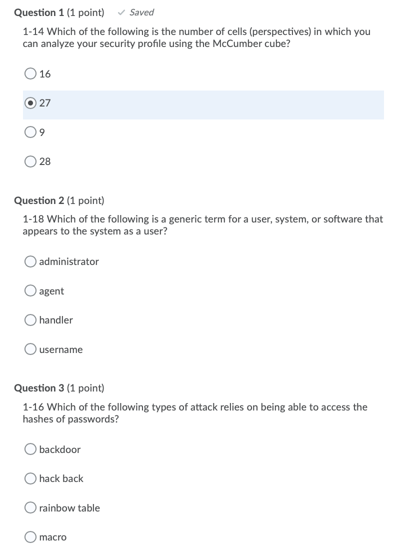 Solved Question 1 (1 point) Saved 1-14 Which of the | Chegg.com