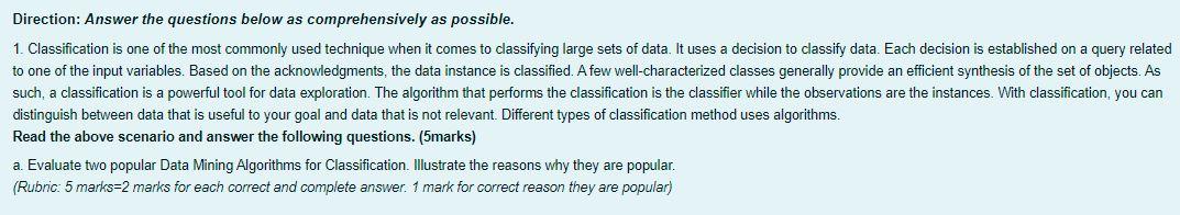 Solved Direction: Answer the questions below as | Chegg.com
