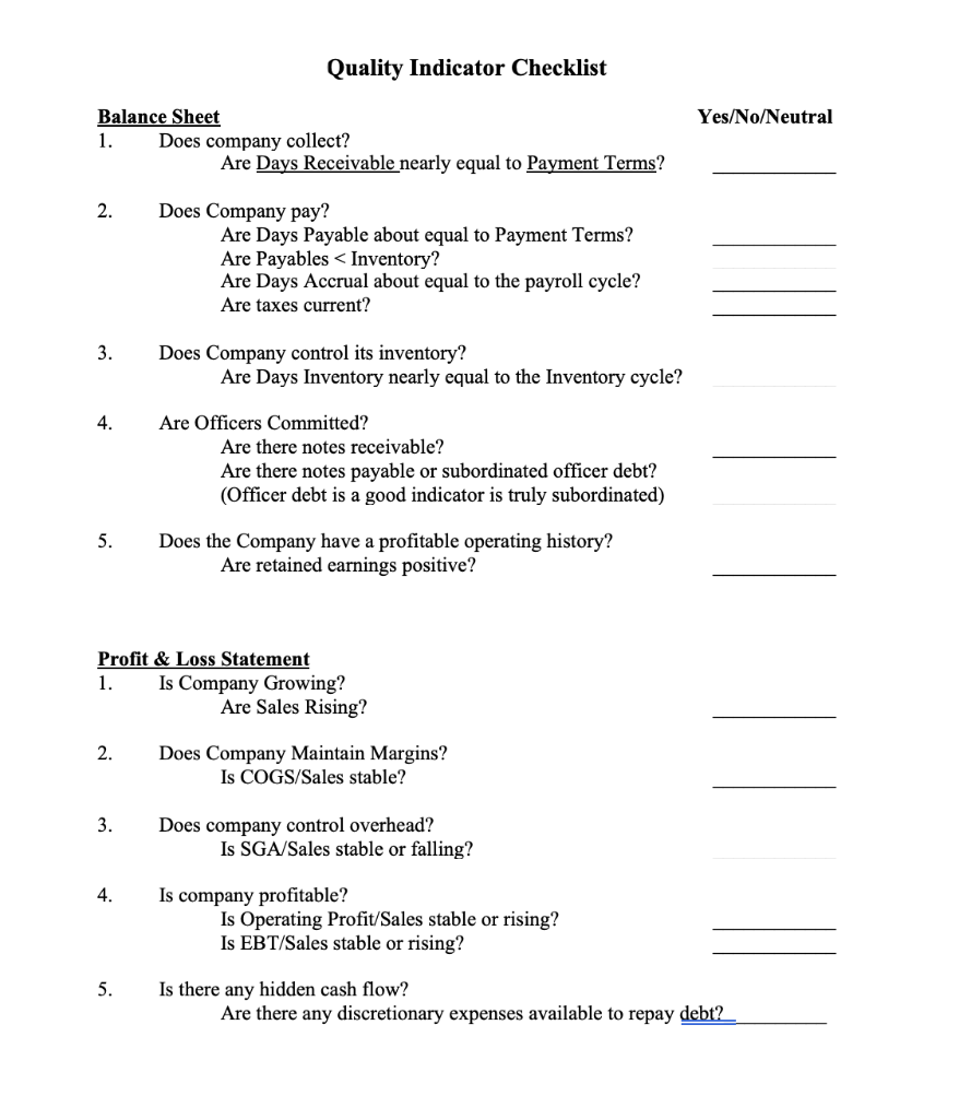 Use The Attached Quality Indicator Checklist And The | Chegg.com