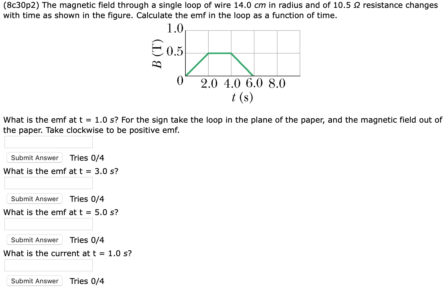Solved (8c30p2) The magnetic field through a single loop of | Chegg.com