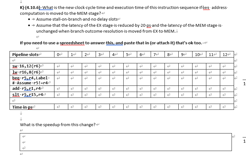 Solved K) (4.10.6). What is the new clock cycle time and