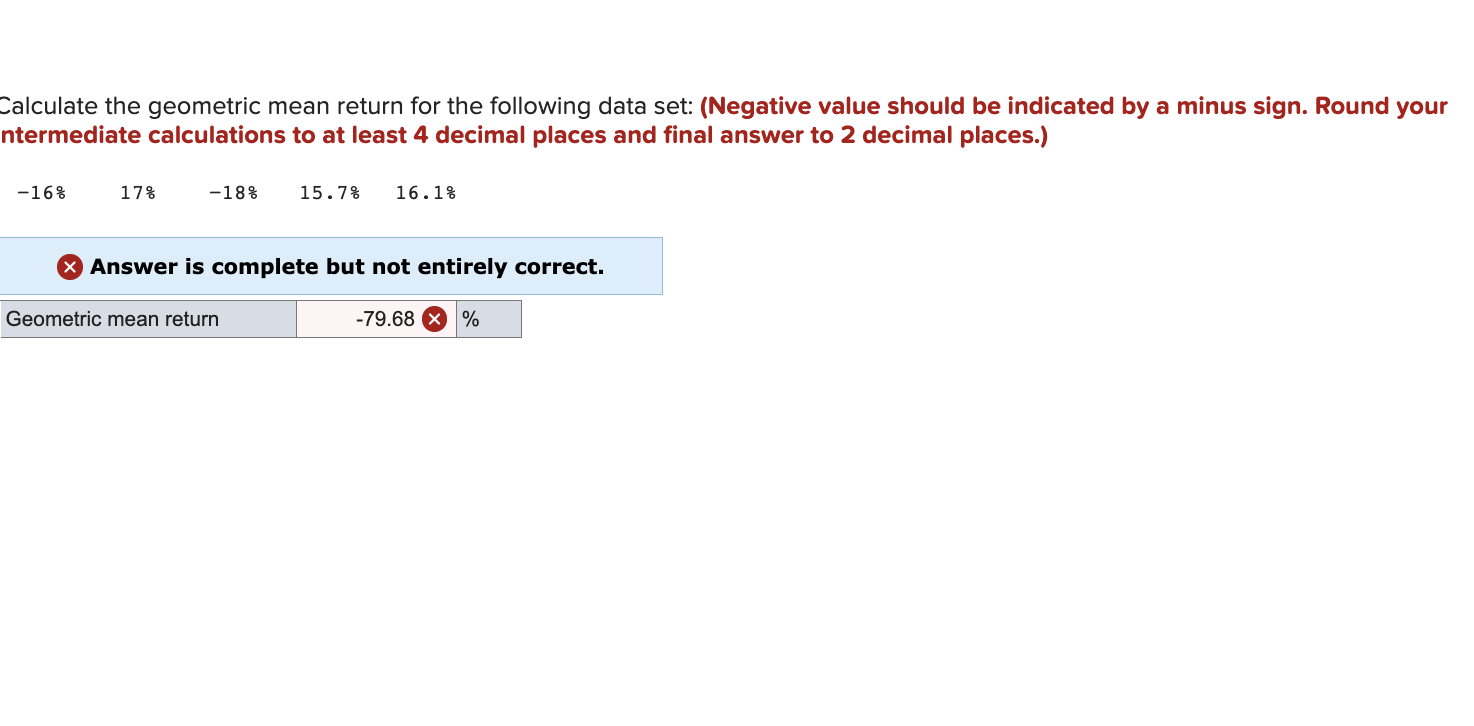 Solved Calculate the geometric mean return for the following | Chegg.com