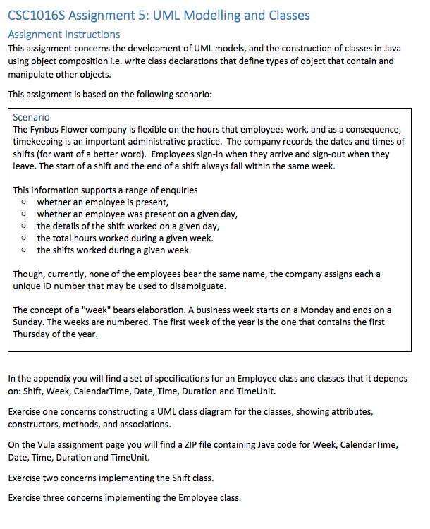 CSC1016S Assignment 5: UML Modelling and Classes Assignment Instructions This assignment concerns the development of UML mode