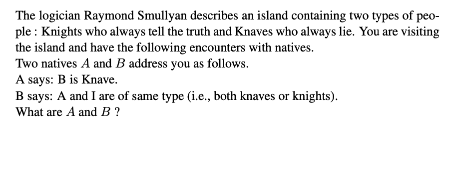 Solved The logician Raymond Smullyan describes an island | Chegg.com