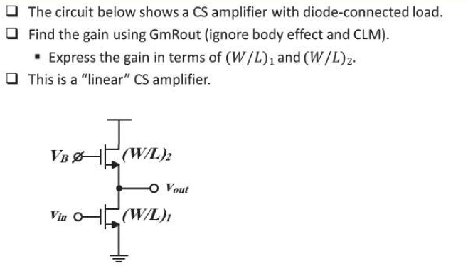 Solved The circuit below shows a CS amplifier with | Chegg.com