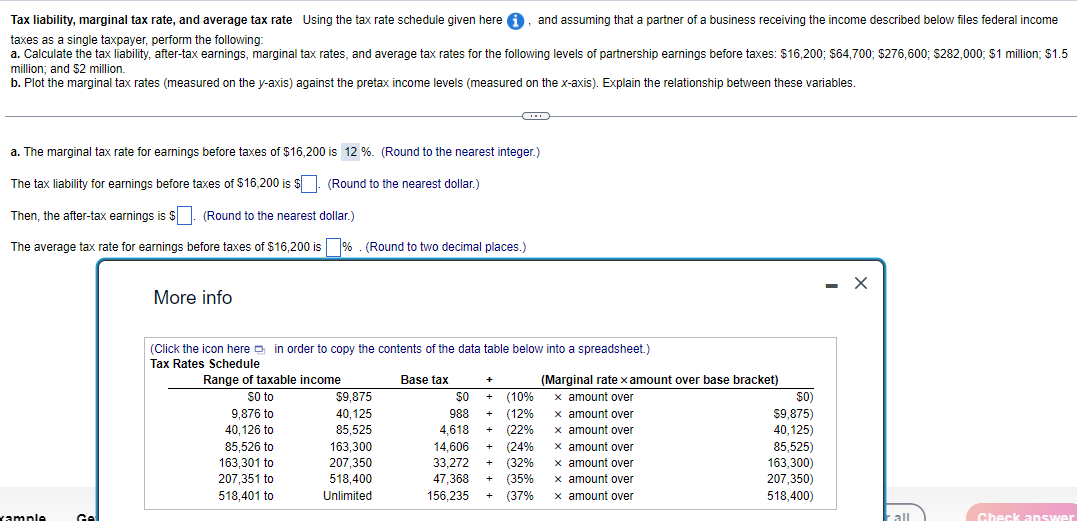 Solved Tax liability, marginal tax rate, and average tax
