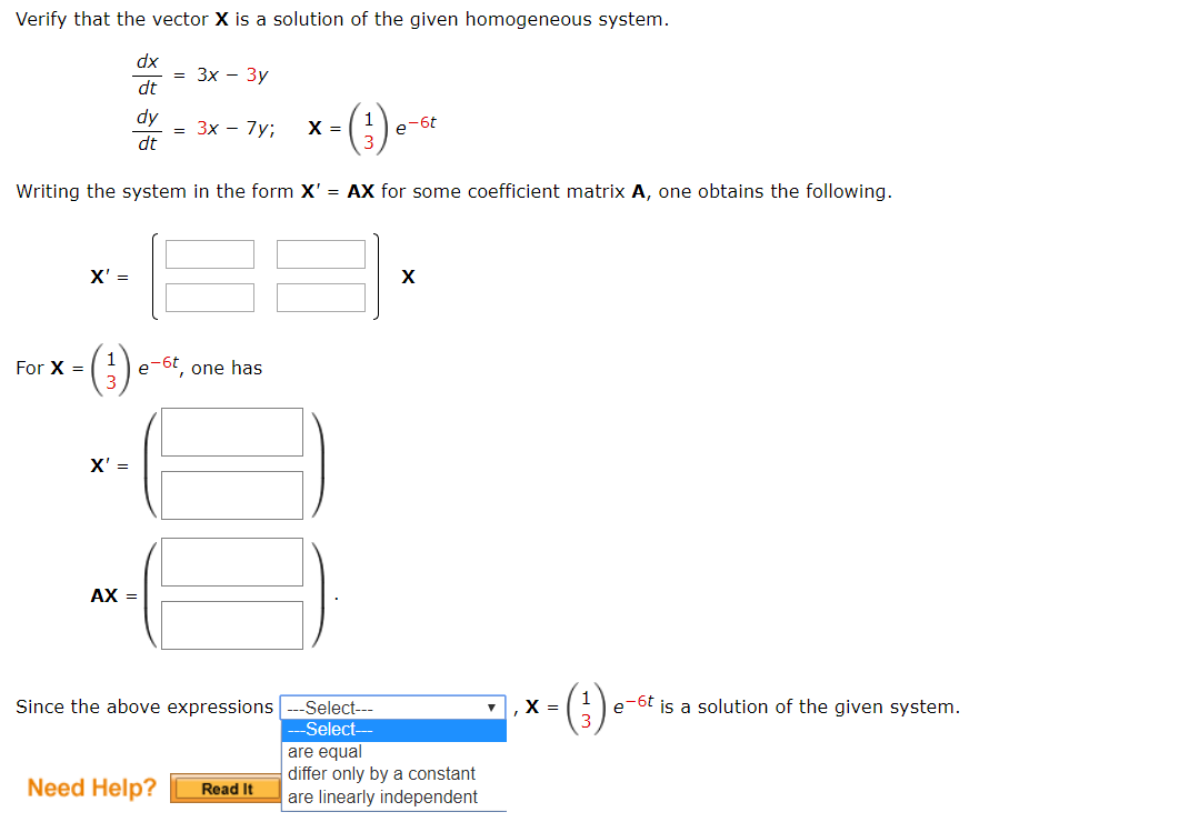 Solved Verify that the vector X is a solution of the given