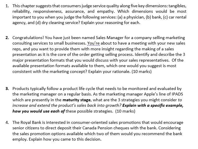 Solved 1 This Chapter Suggests That Consumers Judge Serv Chegg Com