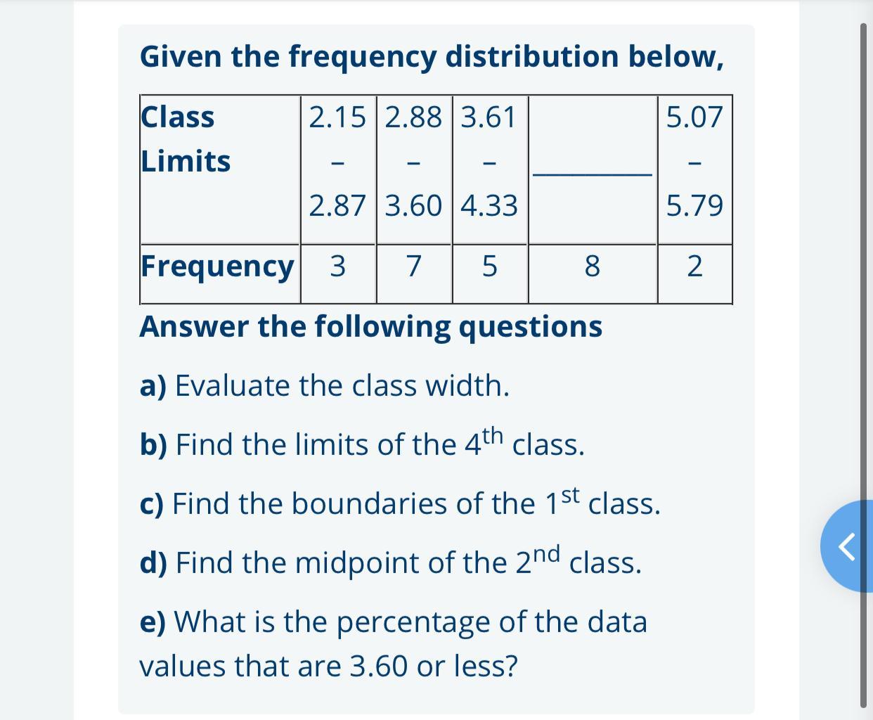 Solved Given The Frequency Distribution Below, Class 2.15 | Chegg.com