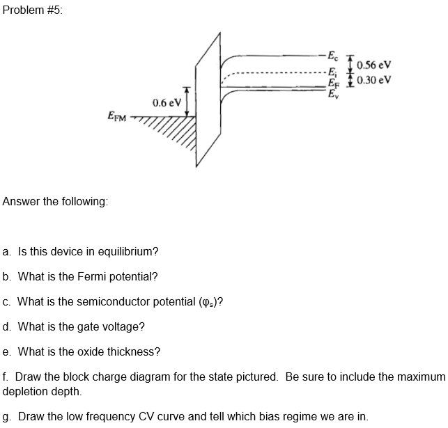 Solved Problem #5 -Ec 70.56 eV -E EF E 0.30 eV 0.6 eV EFM | Chegg.com