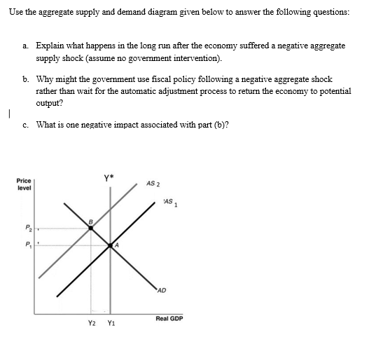 Use the aggregate supply and demand diagram given below to answer the following questions:
a. Explain what happens in the lon