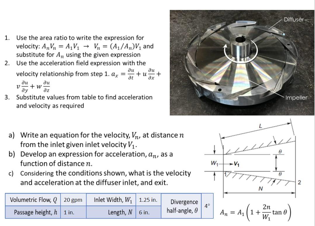 Solved Diffuser 1. Use the area ratio to write the | Chegg.com