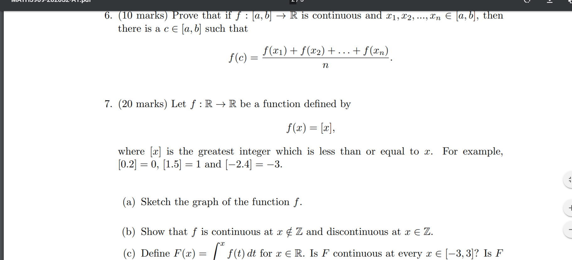 Solved 6 10 Marks Prove That If F A B R Is Cont Chegg Com