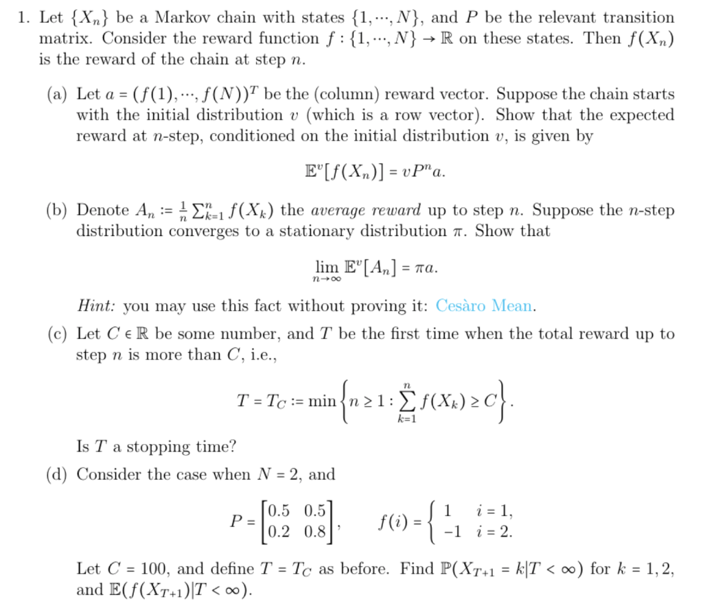 1 Let Be A Markov Chain With States 1 Chegg Com