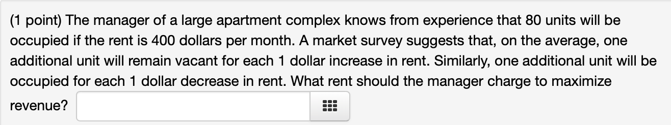 Solved (1 point) The manager of a large apartment complex | Chegg.com