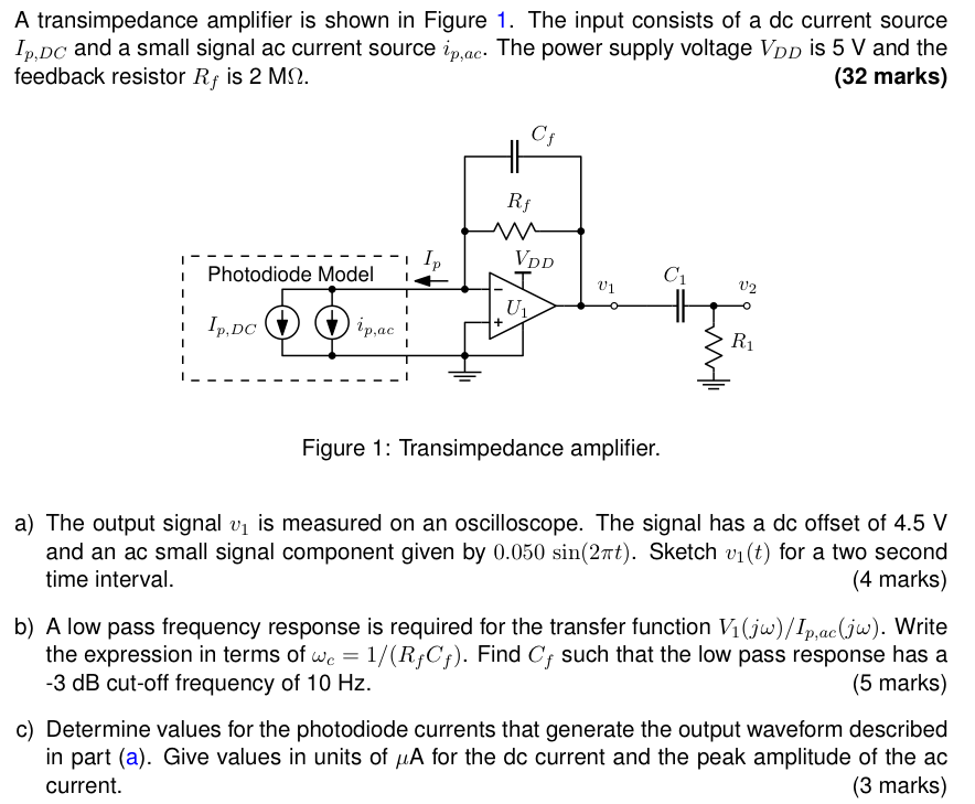 Solved A Transimpedance Amplifier Is Shown In Figure 1. The | Chegg.com