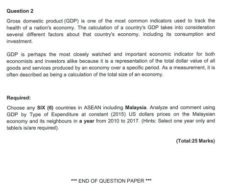 Question 2 Gross domestic product (GDP) is one of the | Chegg.com