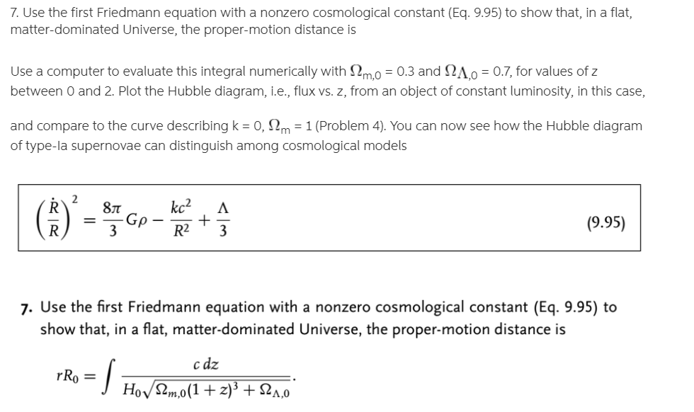 7 Use The First Friedmann Equation With A Nonzero Chegg Com