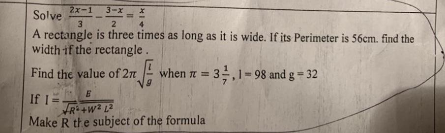 Solved 2x-1 Solve 3-x= X 2 4 A rectangle is three | Chegg.com