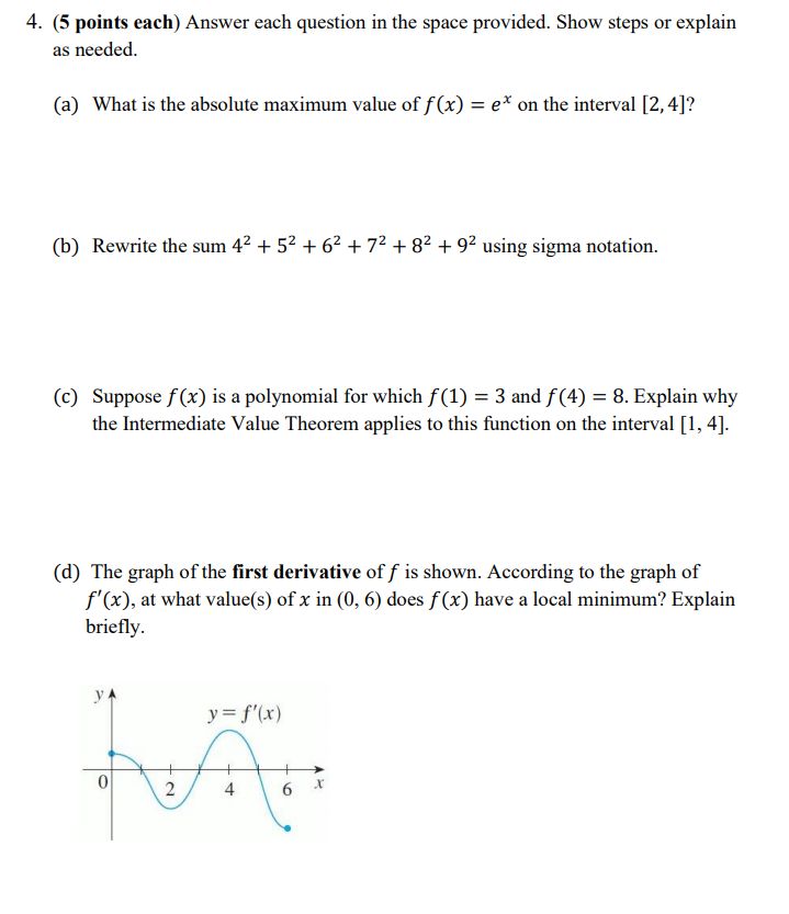 Solved 4. (5 points each) Answer each question in the space | Chegg.com