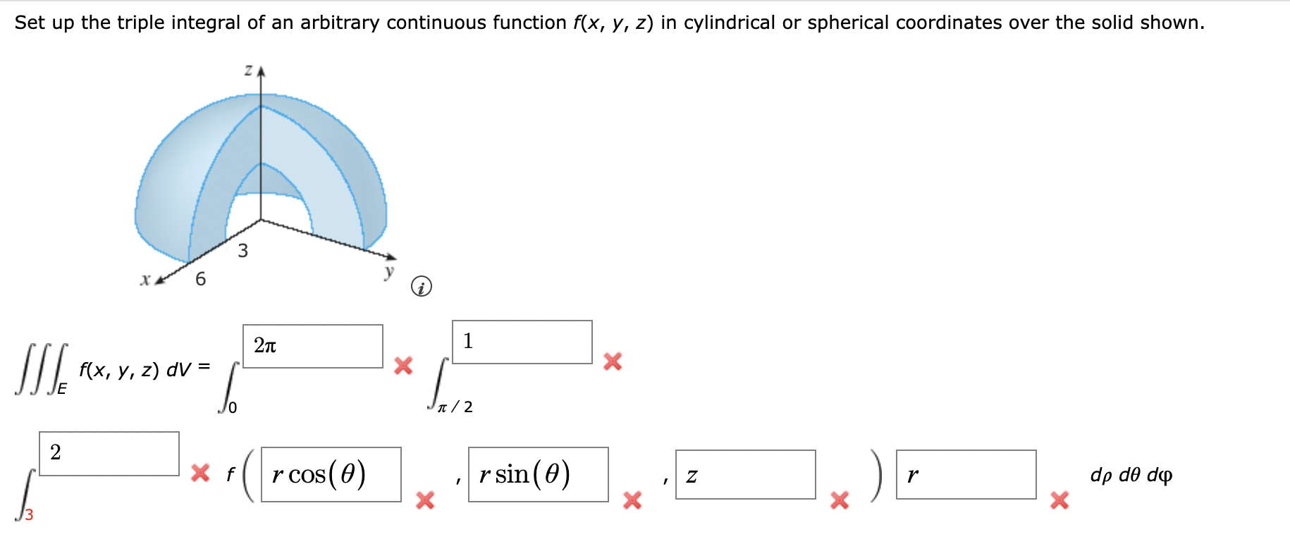 Solved Set up the triple integral of an arbitrary continuous | Chegg.com