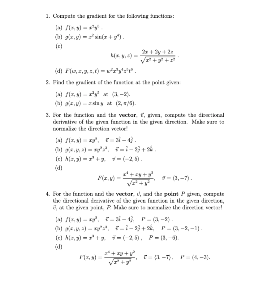 Solved 1. Compute The Gradient For The Following Functions: | Chegg.com