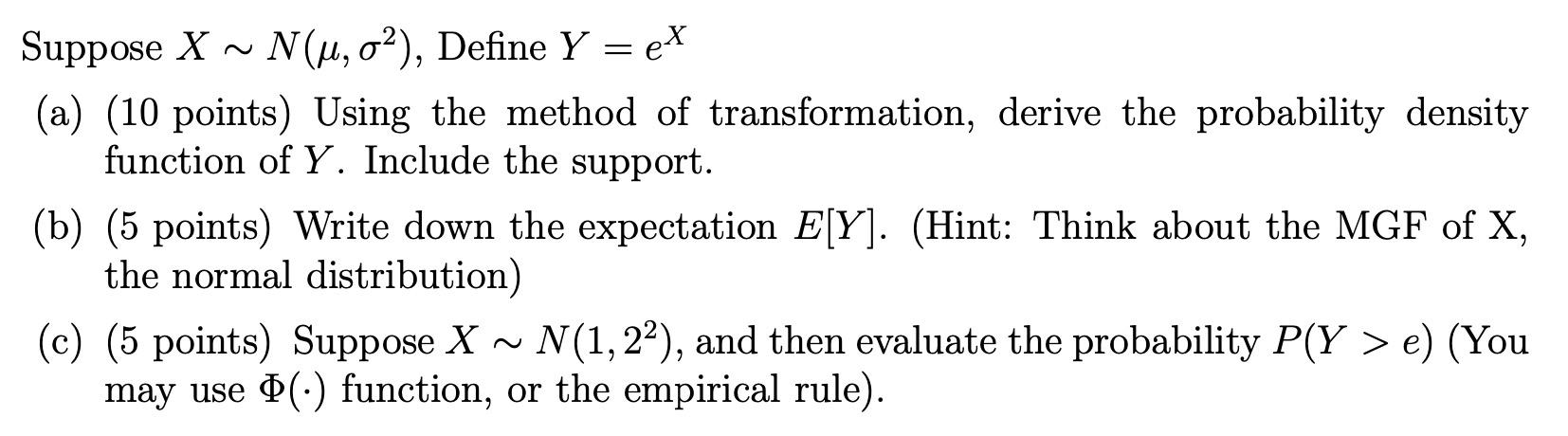 Solved Suppose X N U Oº Define Y Ex A 10 Points Chegg Com