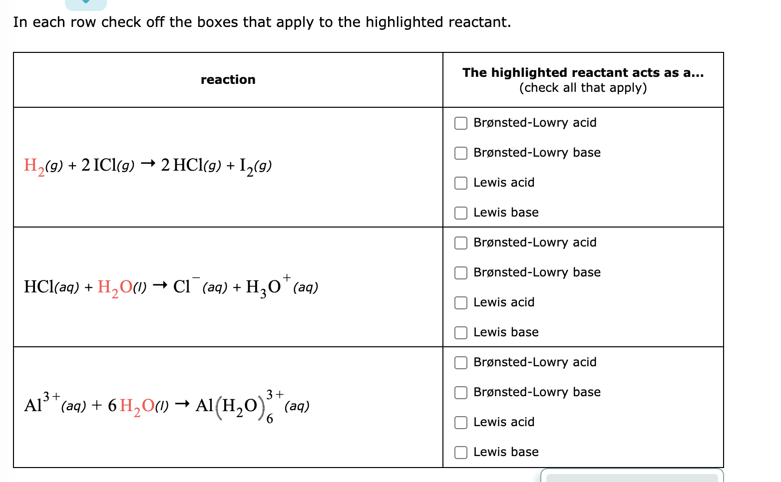 Solved In each row check off the boxes that apply to the | Chegg.com