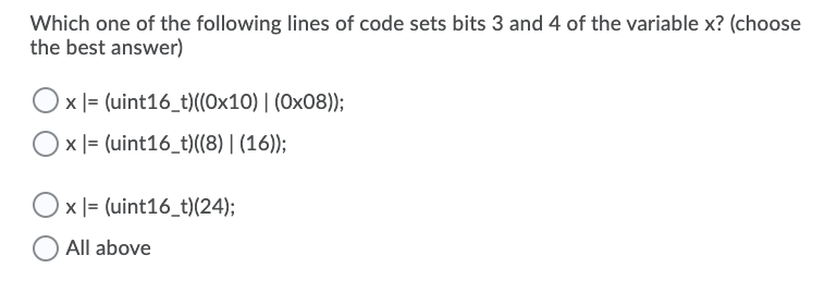 Solved Which one of the following lines of code sets bits 3 | Chegg.com