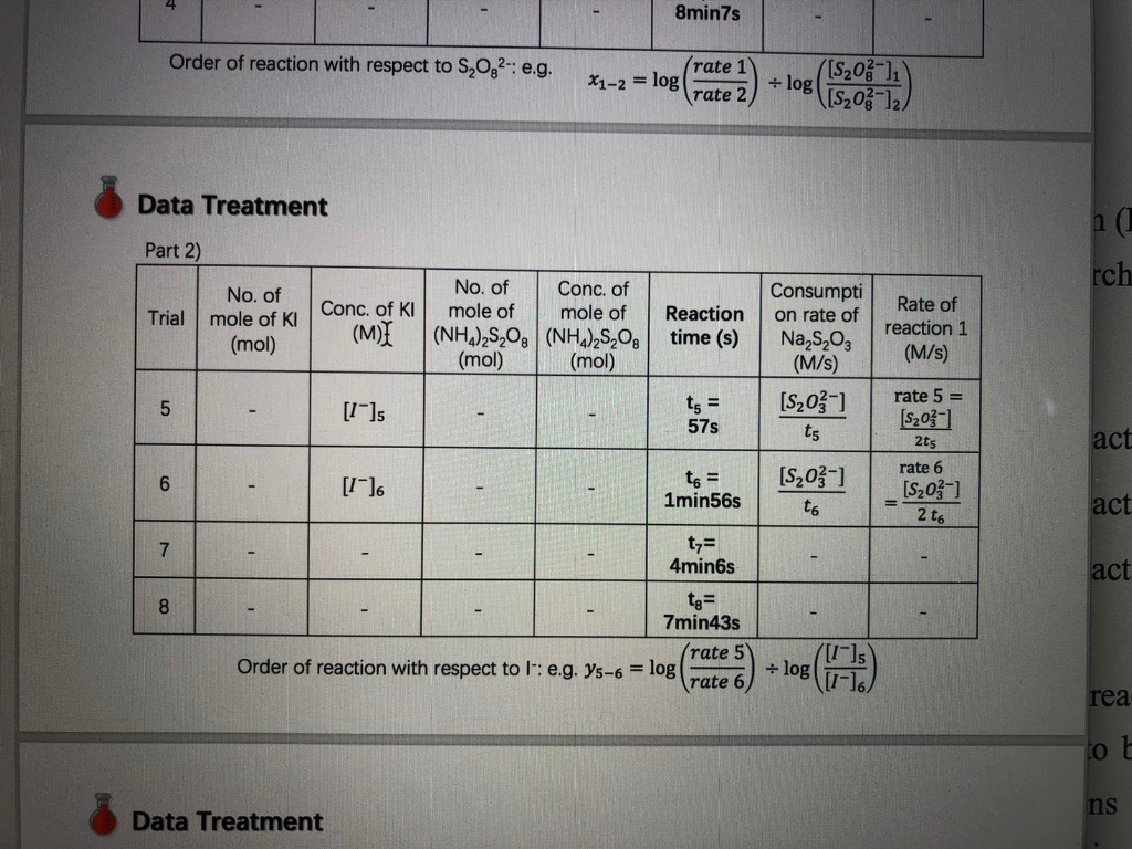 Part II) Determining the Effect of Concentration of I | Chegg.com