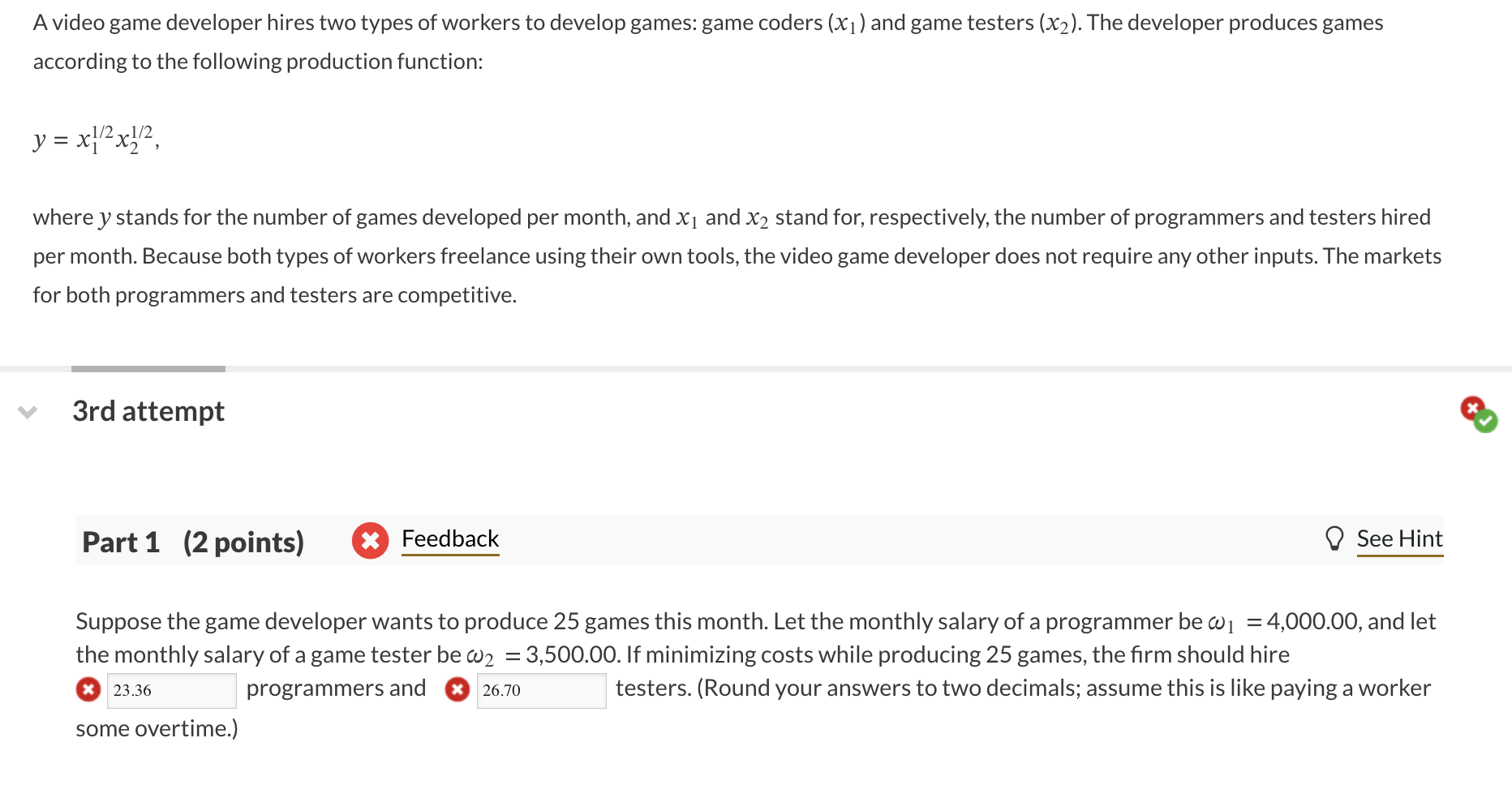 Solved Part 1 (2 ﻿points)FeedbackSee HintSuppose the game | Chegg.com