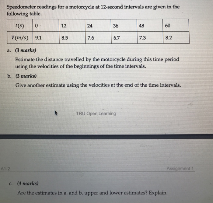 Solved Speedometer Readings For A Motorcycle At 12-second | Chegg.com